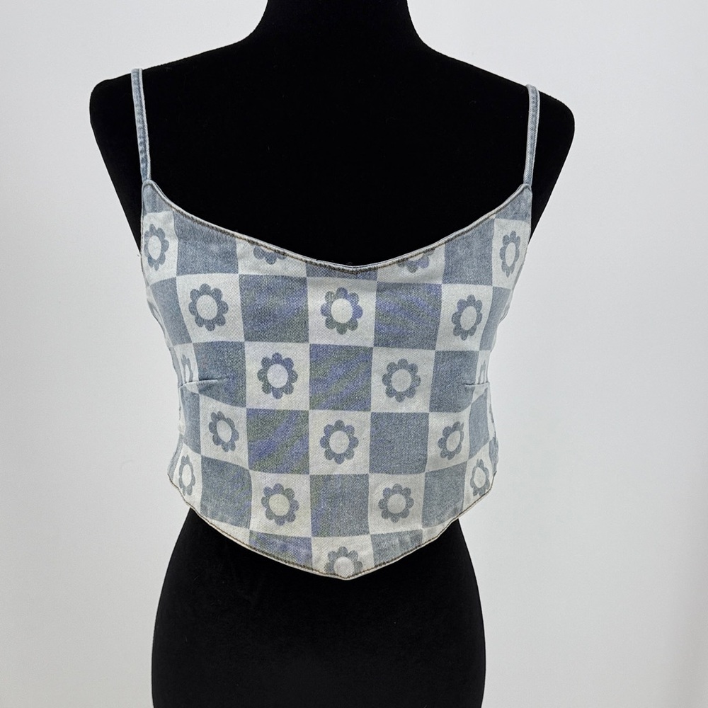 Balboa Checkered Cropped Demin Top size M/L - Picture 2 of 8